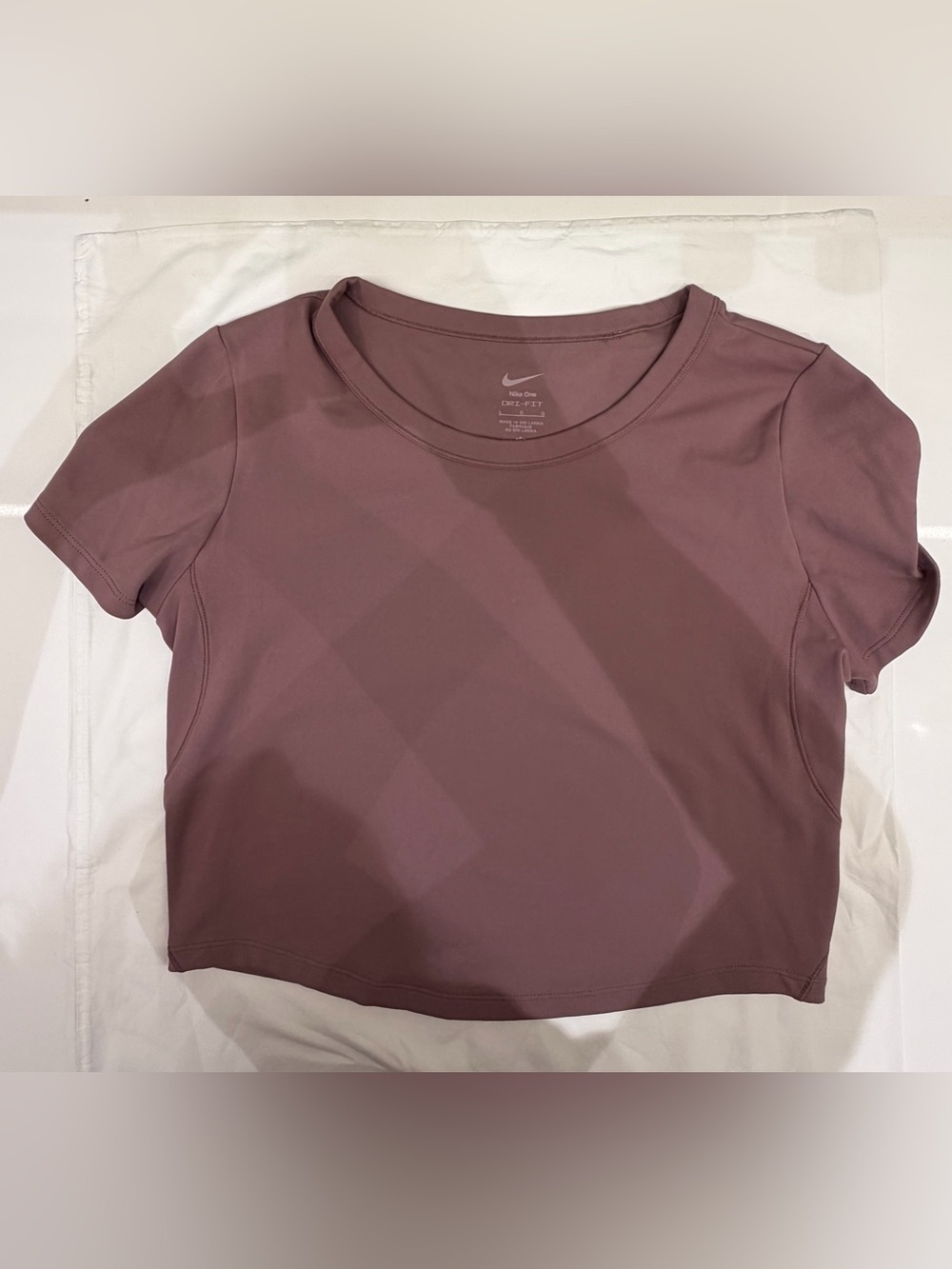 Nike One Dri-FIT Phoenix Fleece Cropped Short Sleeve Top | Size Large | Mauve